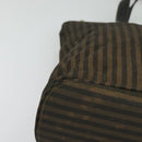 FENDI Pecan Canvas Tote Bag PVC 2way Black Brown gold Auth 140547-9