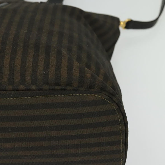 FENDI Pecan Canvas Tote Bag PVC 2way Black Brown gold Auth 140547