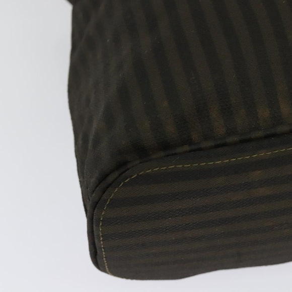 FENDI Pecan Canvas Tote Bag PVC 2way Black Brown gold Auth 140547