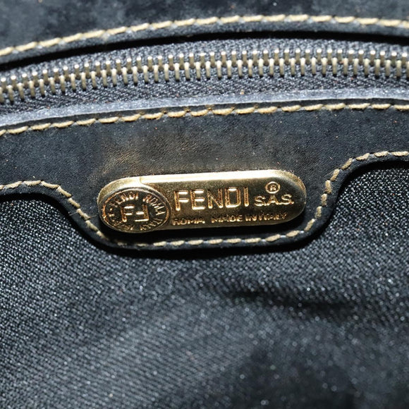 FENDI Pecan Canvas Tote Bag PVC 2way Black Brown gold Auth 140547