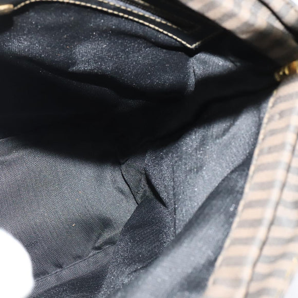 FENDI Pecan Canvas Tote Bag PVC 2way Black Brown gold Auth 140547