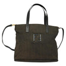 FENDI Pecan Canvas Tote Bag PVC 2way Black Brown gold Auth 140547-13