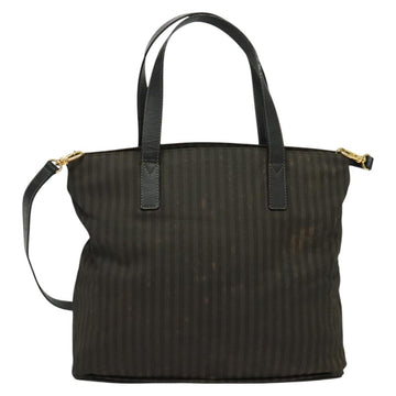 FENDI Pecan Canvas Tote Bag PVC 2way Black Brown gold Auth 140547 - 0