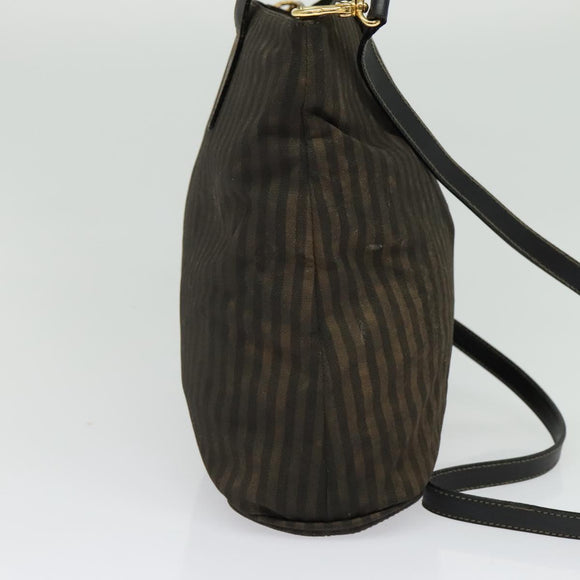 FENDI Pecan Canvas Tote Bag PVC 2way Black Brown gold Auth 140547