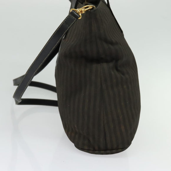 FENDI Pecan Canvas Tote Bag PVC 2way Black Brown gold Auth 140547