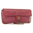 CHANEL Choco Bar Chain Shoulder Bag Leather Pink Gold CC Auth 140548-1