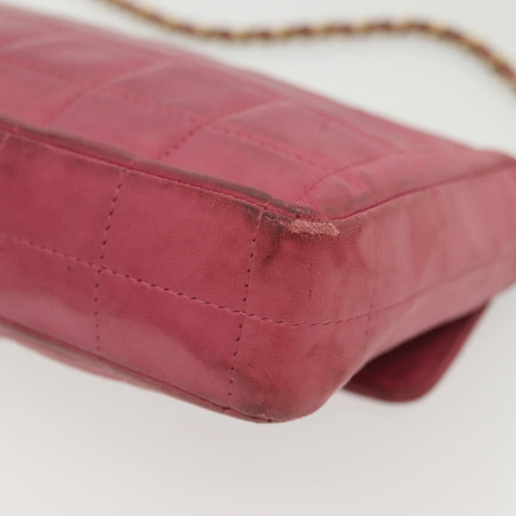 CHANEL Choco Bar Chain Shoulder Bag Leather Pink Gold CC Auth 140548