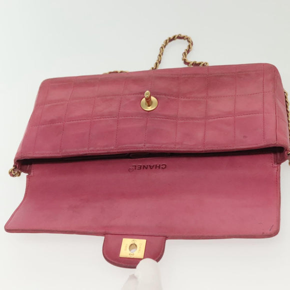 CHANEL Choco Bar Chain Shoulder Bag Leather Pink Gold CC Auth 140548