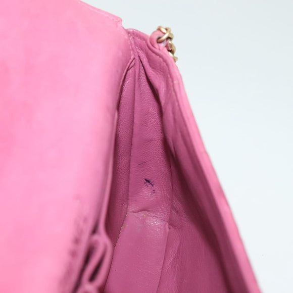 CHANEL Choco Bar Chain Shoulder Bag Leather Pink Gold CC Auth 140548