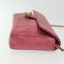 CHANEL Choco Bar Chain Shoulder Bag Leather Pink Gold CC Auth 140548-4