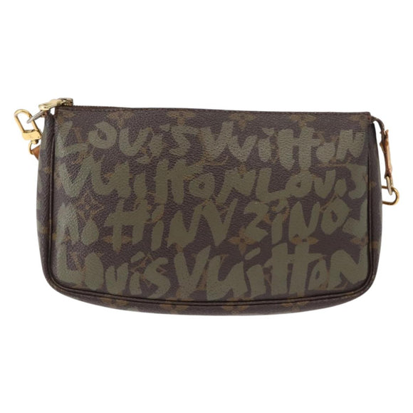 LOUIS VUITTON Graffiti Pochette Accessoires Pouch Khaki M92191 LV Auth 140580
