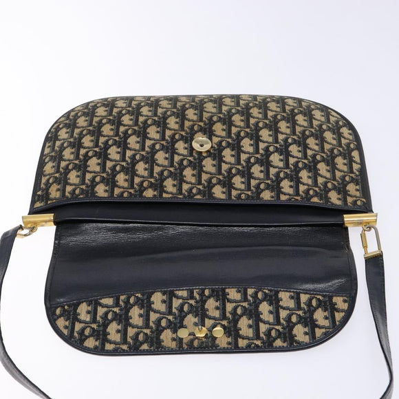 Christian Dior Trotter Canvas Shoulder Bag Navy Gold Auth 140606