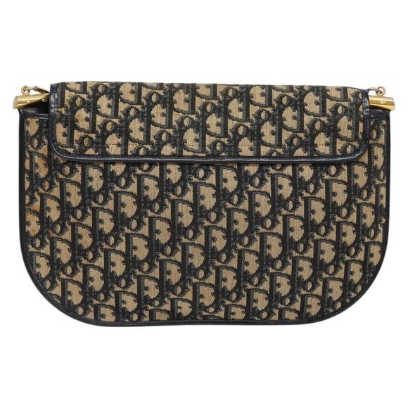 Christian Dior Trotter Canvas Shoulder Bag Navy Gold Auth 140606