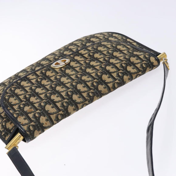 Christian Dior Trotter Canvas Shoulder Bag Navy Gold Auth 140606