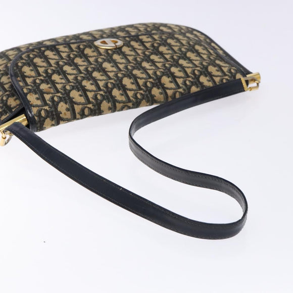Christian Dior Trotter Canvas Shoulder Bag Navy Gold Auth 140606