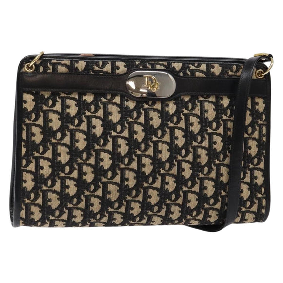 Christian Dior Trotter Canvas Shoulder Bag Navy Gold Auth 140607