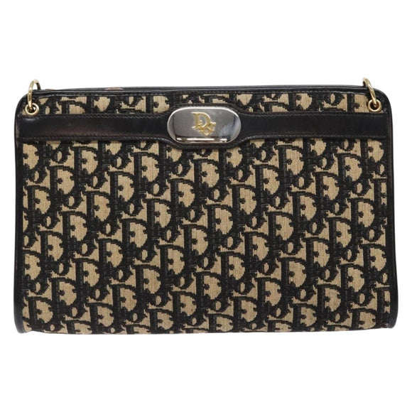 Christian Dior Trotter Canvas Shoulder Bag Navy Gold Auth 140607