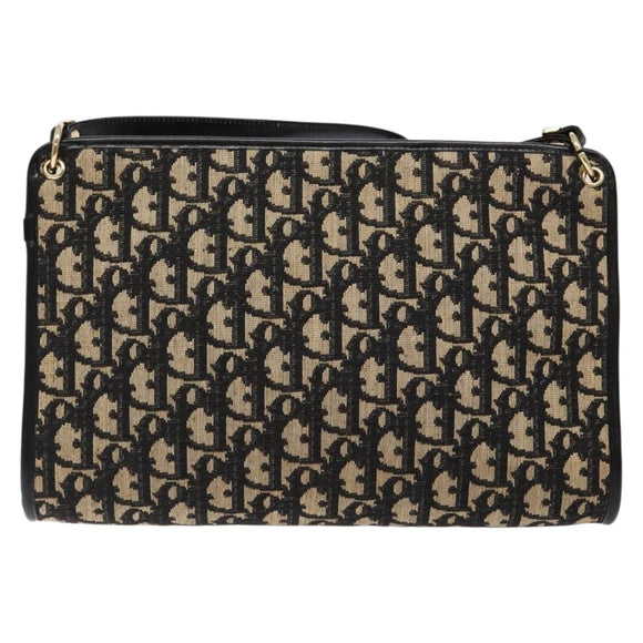 Christian Dior Trotter Canvas Shoulder Bag Navy Gold Auth 140607