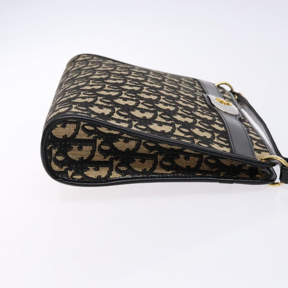 Christian Dior Trotter Canvas Shoulder Bag Navy Gold Auth 140607