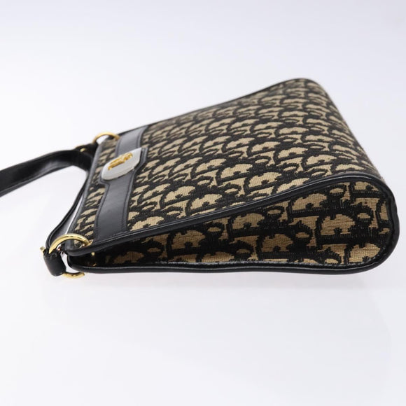 Christian Dior Trotter Canvas Shoulder Bag Navy Gold Auth 140607