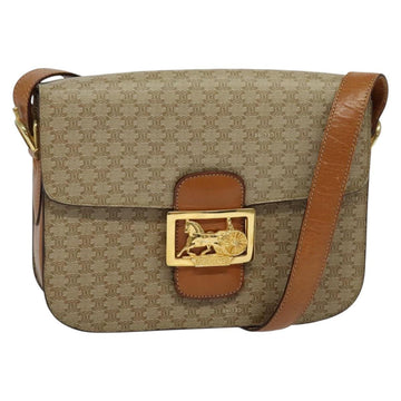 CELINE Macadam Canvas Shoulder Bag PVC Beige Gold Auth 140613