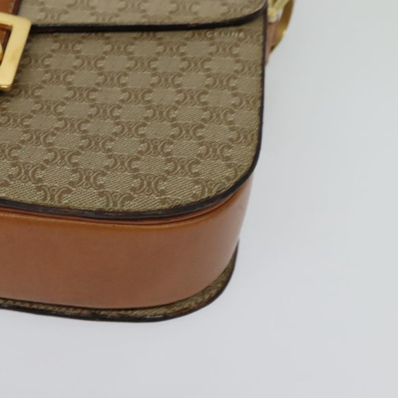 CELINE Macadam Canvas Shoulder Bag PVC Beige Gold Auth 140613