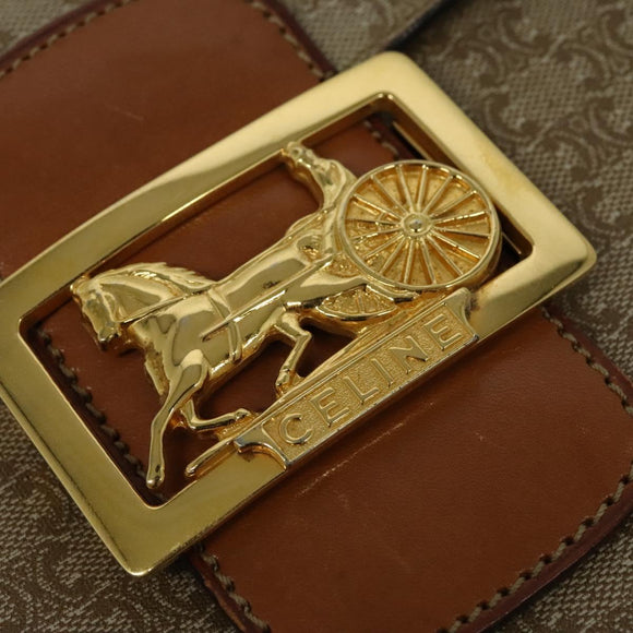 CELINE Macadam Canvas Shoulder Bag PVC Beige Gold Auth 140613