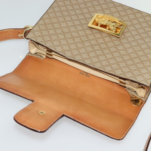 CELINE Macadam Canvas Shoulder Bag PVC Beige Gold Auth 140613