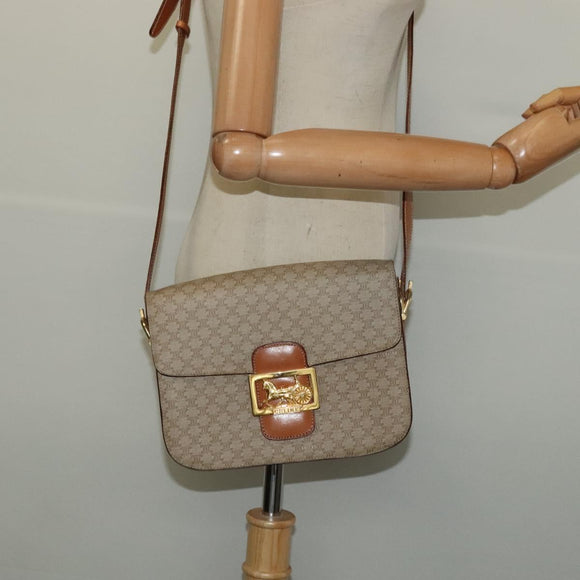 CELINE Macadam Canvas Shoulder Bag PVC Beige Gold Auth 140613