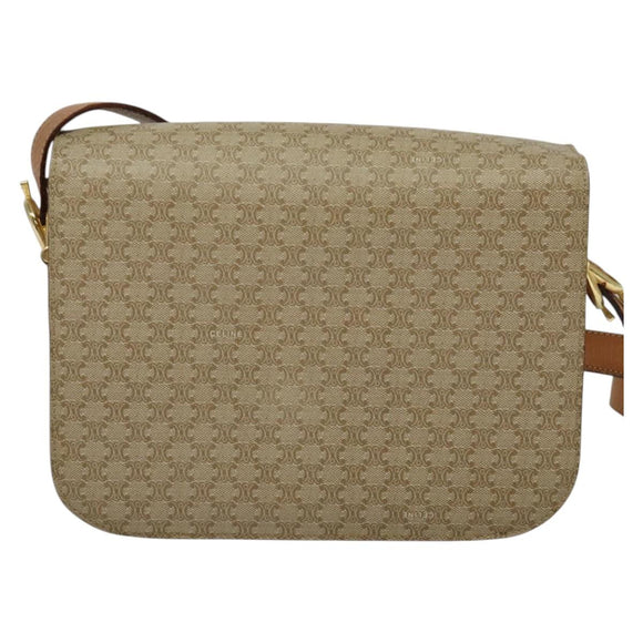 CELINE Macadam Canvas Shoulder Bag PVC Beige Gold Auth 140613