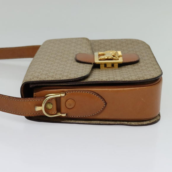 CELINE Macadam Canvas Shoulder Bag PVC Beige Gold Auth 140613