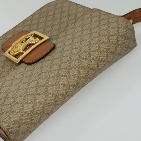CELINE Macadam Canvas Shoulder Bag PVC Beige Gold Auth 140613