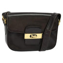 CELINE Horse Carriage Shoulder Bag Leather Brown Gold Auth 140615-1