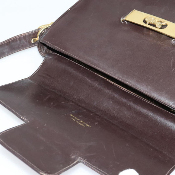 CELINE Horse Carriage Shoulder Bag Leather Brown Gold Auth 140615