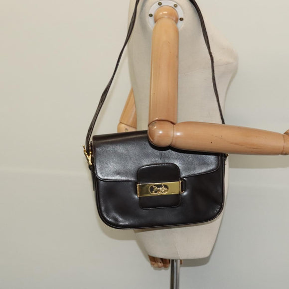 CELINE Horse Carriage Shoulder Bag Leather Brown Gold Auth 140615