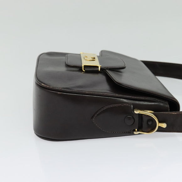 CELINE Horse Carriage Shoulder Bag Leather Brown Gold Auth 140615