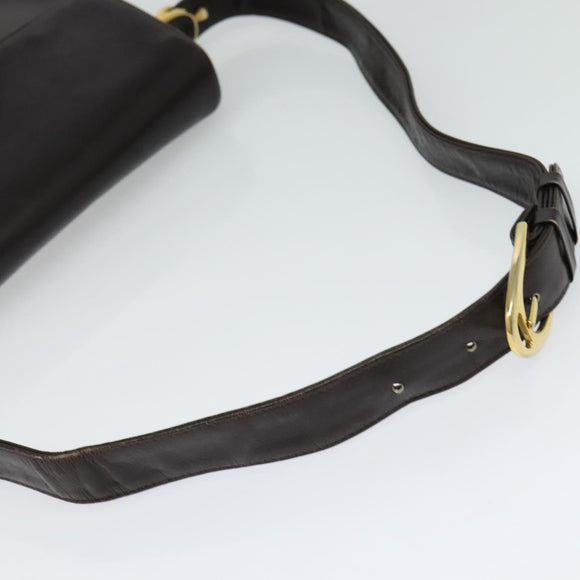 CELINE Horse Carriage Shoulder Bag Leather Brown Gold Auth 140615