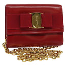 Salvatore Ferragamo Vala Chain Mini Shoulder Bag Leather Red Gold Auth 140616-1