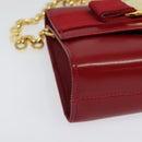 Salvatore Ferragamo Vala Chain Mini Shoulder Bag Leather Red Gold Auth 140616-8