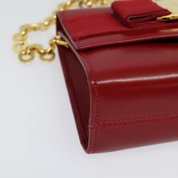 Salvatore Ferragamo Vala Chain Mini Schultertasche Leder Rot Gold Auth 140616