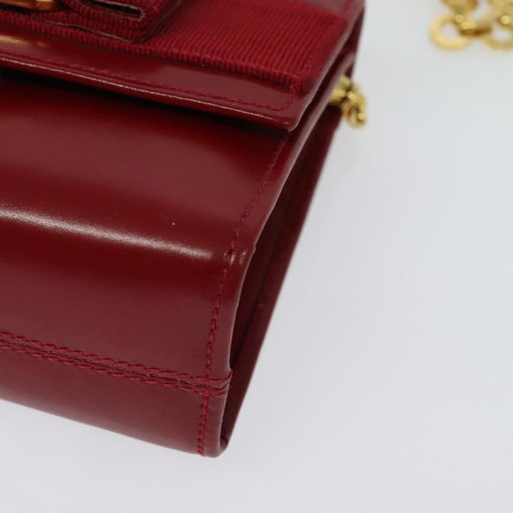 Salvatore Ferragamo Vala Chain Mini Shoulder Bag Leather Red Gold Auth 140616
