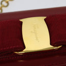 Salvatore Ferragamo Vala Chain Mini Shoulder Bag Leather Red Gold Auth 140616-18