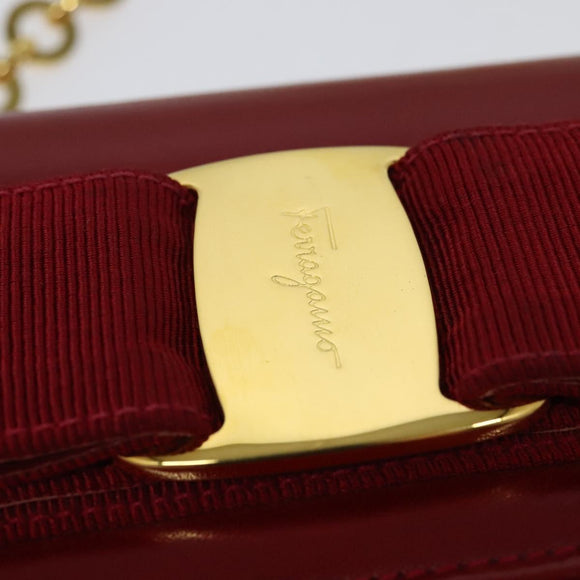 Salvatore Ferragamo Vala Chain Mini Shoulder Bag Leather Red Gold Auth 140616