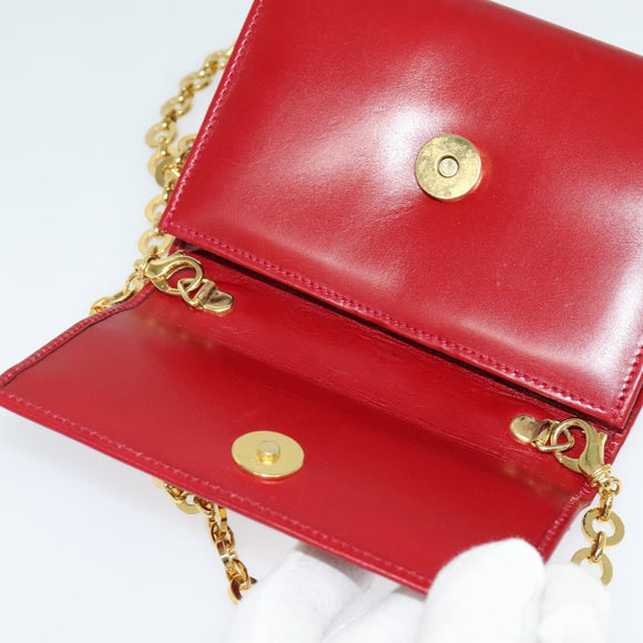 Salvatore Ferragamo Vala Chain Mini Schultertasche Leder Rot Gold Auth 140616