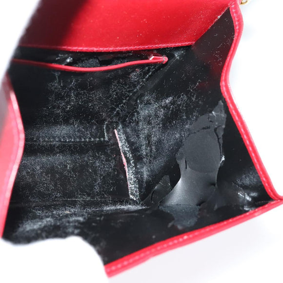 Salvatore Ferragamo Vala Chain Mini Shoulder Bag Leather Red Gold Auth 140616