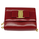 Salvatore Ferragamo Vala Chain Mini Shoulder Bag Leather Red Gold Auth 140616-13