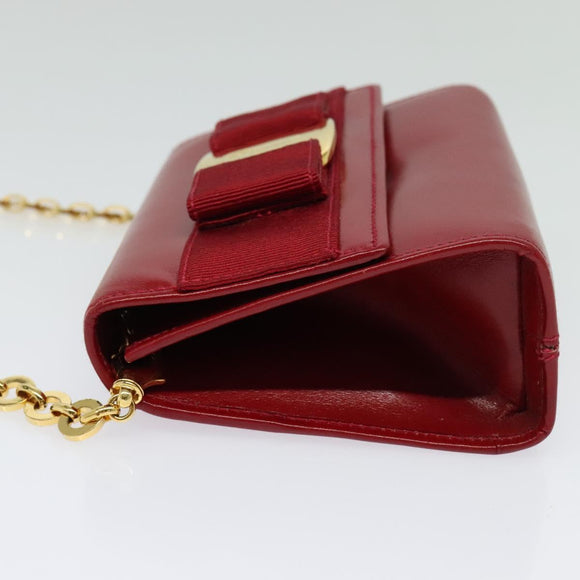 Salvatore Ferragamo Vala Chain Mini Schultertasche Leder Rot Gold Auth 140616