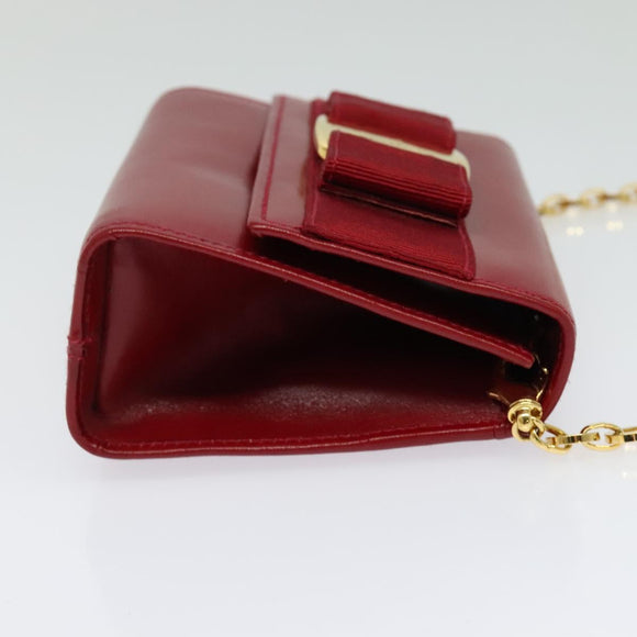 Salvatore Ferragamo Vala Chain Mini Shoulder Bag Leather Red Gold Auth 140616