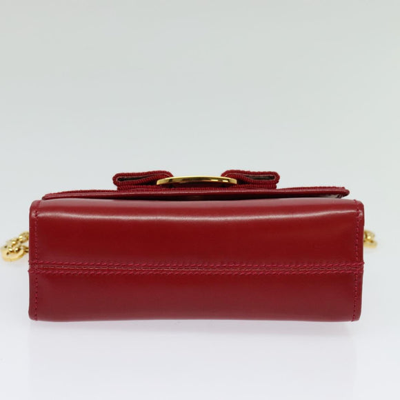 Salvatore Ferragamo Vala Chain Mini Shoulder Bag Leather Red Gold Auth 140616