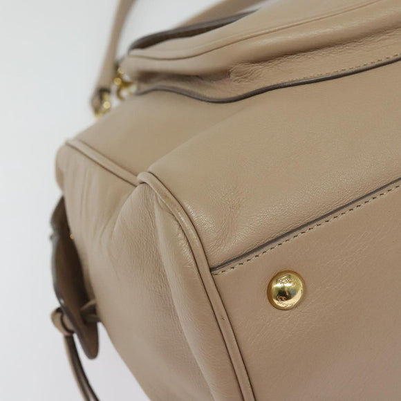 Salvatore Ferragamo Gancini Tote Bag Leather Beige Gold Auth 140617